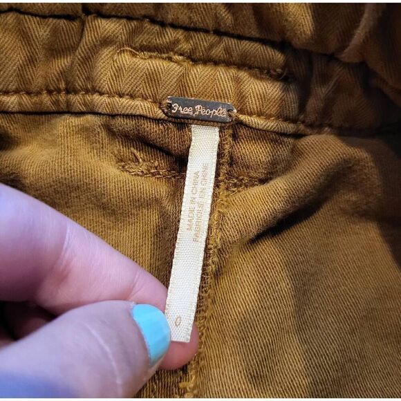 Free People Pants Women's 0 Tan One Way High Rise Wide Leg Cotton Relaxed - Picture 4 of 5